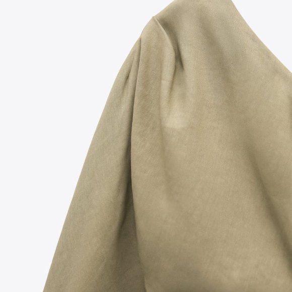 NWT ZARA ASYMMETRICAL LINEN BLEND DRESS  LIGHT KHAKI - REF. 8017/621 S - Picture 5 of 6